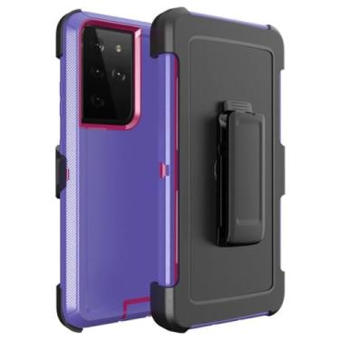 Imagem de Capa de cinto com armadura resistente 3 em 1 à prova de choque para Samsung Galaxy S22 S21 S20 S23 ULTRA S10 S9 S8 PLUS Note 20 10 9 8 Capa, para S22ultra, roxo rosa vermelho