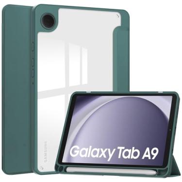 Imagem de Estojo de Capa Capa fina compatível com Samsung Galaxy Tab A9 SM-X110 capa de 8,7 polegadas com parte traseira transparente e capa de estrutura à prova de choque em TPU, suporte para suspensão/despert