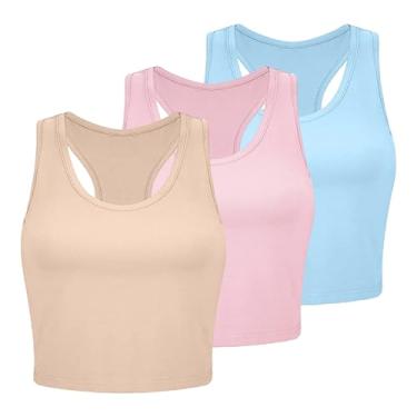 Imagem de 3 peças regatas femininas de algodão básicas costas nadador sem mangas esportivas para treino, Ouro - Summer Tops, XXG