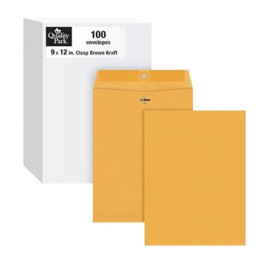 Imagem de Quality Park 9 x 12 envelopes com fecho, fecho e fechos de goma para armazenamento ou correspondência, papel kraft extra pesado de 14,5 kg, 100 por caixa (QUA37790)