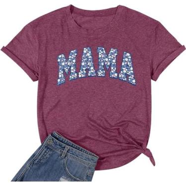 Imagem de Camiseta para mamãe feminina Mom Life Graphic Tees Casual Cute Mother's Day Tops for Mommy, 27 - vinho tinto - 1, M