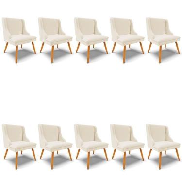 Imagem de Kit 10 Cadeiras Estofadas Para Sala De Jantar Pés Palito Lia Linho Bege - Ibiza