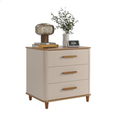 Imagem de Mesa de Cabeceira Mini Cômoda Maitê 3 Gavetas Nature/Off White Fabrimoveis