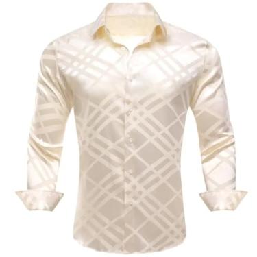 Imagem de Camisas masculinas de seda de designer de cetim roxo liso liso manga longa slim blusa masculina casual formal respirável, 0695, XXG