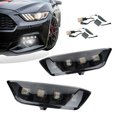 Imagem de GEEGEETOP Switchback Branco/Âmbar LED frontal neblina diurna lâmpada de corrida sequencial flash LED recurso de seta acessórios compatíveis com Ford Mustang 2015-2017 cupê conversível (LED de neblina