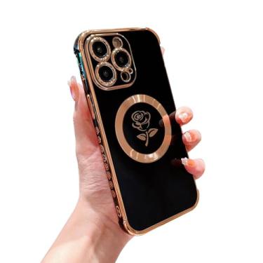 Imagem de XAYAH Capa para iPhone 15 Pro Max compatível com MagSafe MagSafe Capa para lente de câmera de silicone macio à prova de choque para Apple 15 Pro Max 6,7 polegadas para mulheres e homens (preto)