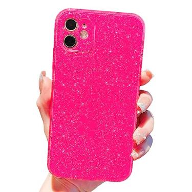 Imagem de MINSCOSE Capa compatível com iPhone 12 Mini 5,4 polegadas, linda cor neon brilhante, brilhante, fina, à prova de choque, silicone brilhante, capa de telefone de TPU macio para mulheres e meninas, rosa choque