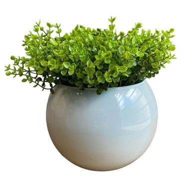 Imagem de Arranjo Centro de Mesa Vaso Branco Verdinho Artificial Completo