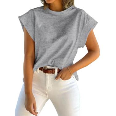 Imagem de Tankaneo Camiseta feminina de verão, manga cavada, gola redonda, lisa, casual, folgada, básica, Cinza, XXG