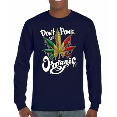Imagem de Camiseta de manga comprida Don't Panic It's Organic 420 Weed Pot Leaf Smoking Marijuana Legalize Cannabis Stoner Pothead, Azul marinho, XXG