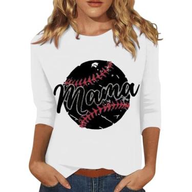 Imagem de PKDong Camiseta de beisebol mamãe de beisebol camisetas de manga 3/4 de comprimento camisetas de beisebol camisetas de verão para mulheres 2024 na moda, Branco, G