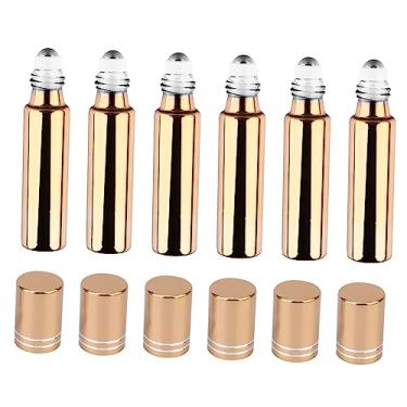 Imagem de Rolo de 6 peças de frasco de perfume de óleo essencial, frascos roll-on, recipientes de rolo âmbar, frascos vazios de óleo essencial para viagens essenciais, frasco de rolo de vidro/3940 (Color : Gol
