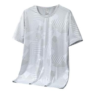Imagem de Camiseta masculina atlética de manga curta fina de secagem rápida, camiseta esportiva com gola redonda, Branco, G