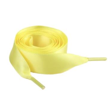 Imagem de 1Pair 2CM Width Flat Ribbon Shoe Laces Rubber Sneakers Silk Satin Shoelace Boot Shoelaces (Color : 7 Light Yellow, Size : 150cm)