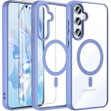 Imagem de Hensinple Capa para Samsung Galaxy A55 5G/A35 5G com protetor de tela, compatível com MagSafe Militar à prova de choque resistente proteção resistente capa fina transparente (azul celeste)