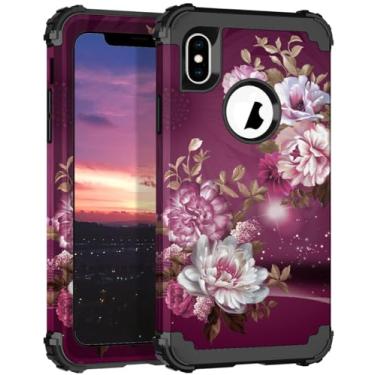 Imagem de Hocase Capa para iPhone Xs Max, resistente à prova de choque, borracha de silicone macia + capa protetora híbrida de plástico rígido para iPhone Xs Max (6,5 polegadas) 2018 - Flores roxas reais