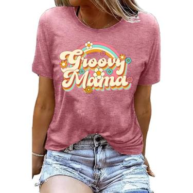 Imagem de Camiseta feminina Stay Groovy com estampa floral retrô hippie anos 70 camiseta verão, Mamãe rosa, P