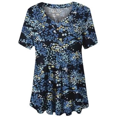 Imagem de U.Vomade Blusas femininas plus size de manga curta túnica de verão rodada M-4X, Cor 318, 3X