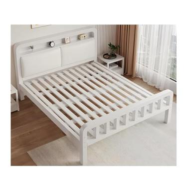 Imagem de Estrutura De Cama Queen De Metal, Estrutura De Cama Moderna De Solteiro Com Espaço De Armazenamento Embaixo Da Cama, Armações De Cama Queen Para Quartos, Apartamentos, Hotel (Color : White2, Size :