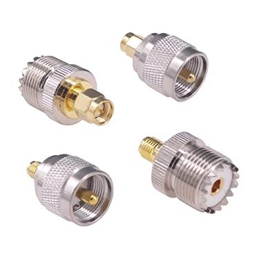 Imagem de RFaha 4 peças SMA para UHF conector coaxial SMA macho/fêmea para UHF SO239 PL259 M/F RF Kit conversor adaptador coaxial (F108-4)