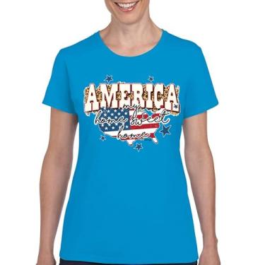 Imagem de Camiseta feminina America My Home Sweet Home 4th of July Stars and Stripes Pride American Dream Patriotic USA Flag, Azul claro, G