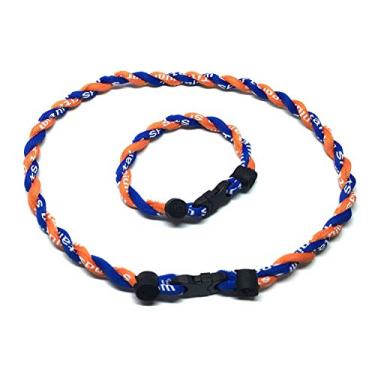 Imagem de CEBUY Colar de beisebol esportivo de titânio tornado trançado com 2 cordas 45,7 cm e pulseira de 18 cm, Corda trançada, Sem pedras preciosas