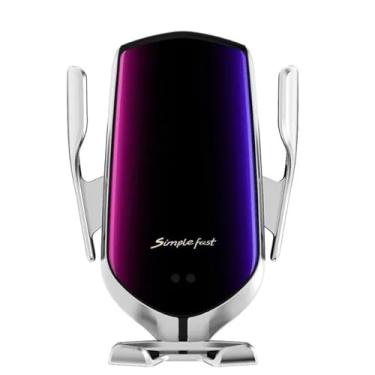 Imagem de Waillynice -R1 Carregador de carro sem fio de 10 W com fixação automática para iPhone Xiaomi, suporte de telefone para carro, sensor infravermelho, suporte para saída de ar (prata)