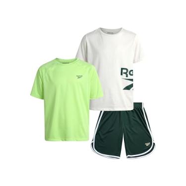 Imagem de Reebok Conjunto de shorts ativos para meninos - camiseta básica de 3 peças, camiseta de manga curta de desempenho e shorts de ginástica - conjunto esportivo (8-12), Giz de Lou, 8