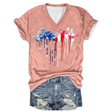 Imagem de Camiseta feminina moderna com gola V, manga curta, estampa Dia Independente, rosa, GG