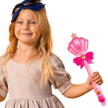 Imagem de Varinha Mágica Musical Rosa Fantasia Cosplay Princesa Fada Bailarina Brinquedo Menina Infantil com 12 Musicas e luzes de Led Presente criança 3 anos (Rosa)