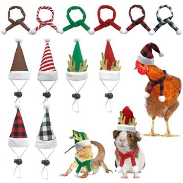 Imagem de ShuRung 12 peças de chapéu de galinha para animais de estimação de Natal pequeno Papai Noel mini pintinho cobaia chapéus de coelho com alça de queixo ajustável para animais de estimação de pato,