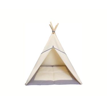 Imagem de Tenda cabana infantil + tapete acolchoado cinza 135x110x110