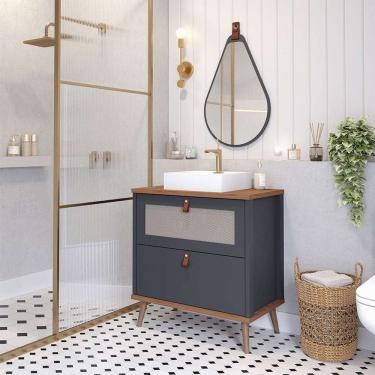 Imagem de gabinete para banheiro veneto 1 pt 1 gv titanium e freijó 80 cm