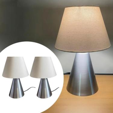 Imagem de Kit 2 Abajur Luminária De Mesa Clássica Cone Escovado Com Cúpula algodão Bege Para Decoração Casa e Sala, Escritório, Quarto e Cabeceira Cama