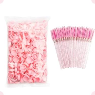 Imagem de Kit 100 Anel Batoque Grande + 50 Escovinha Cilios Sobrancelha Cola Henna