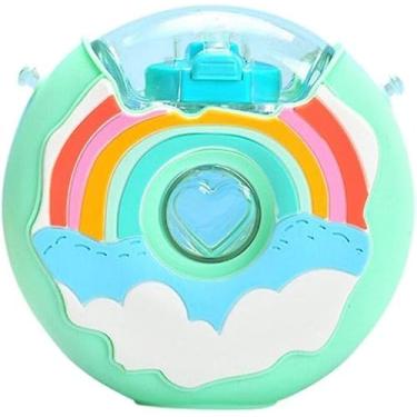 Imagem de Garrafa de água Donut Tik Tok de 380 ml com canudo para crianças, livre de BPA e à prova de vazamento, copo esportivo com palha, garrafa infantil com alça de ombro (Verde e Rosa) (Verde)