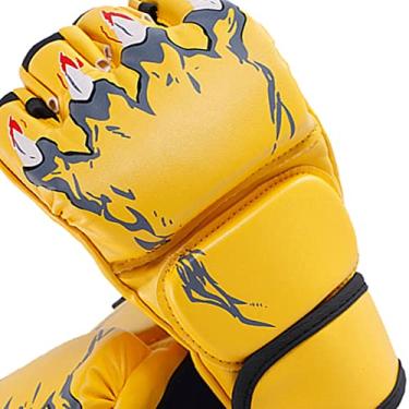 Imagem de Luvas de Boxe de Meio Dedo, Luvas de Saco de Boxe de Couro Pu Com Forte Aderência e Absorção de Choque para Muay Thai (Estilo Garra de Tigre Amarelo)