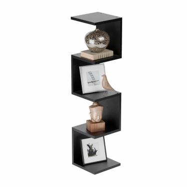 Imagem de Prateleira de Canto Lyra 4 Nichos Decorativos Preto para Sala Quarto Livros