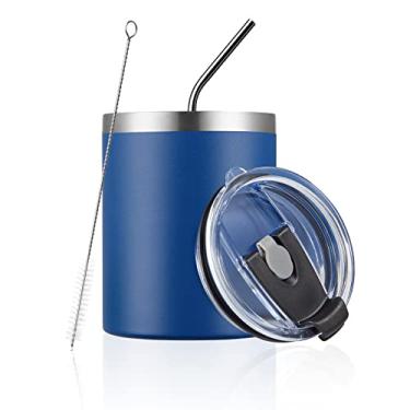 Imagem de MEWAY Caneca de viagem isolada a vácuo de parede dupla de 340 g, copo de aço inoxidável com tampa, copo de café isolado com revestimento de pó durável para bebidas frias e quentes (azul-marinho, 1)