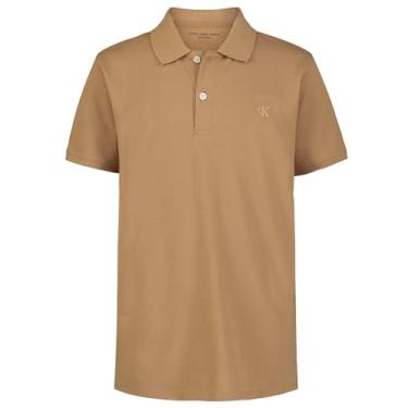 Imagem de Calvin Klein Camisa polo lisa micro piqué de manga curta para meninos, fecho de botão, macia e confortável, Olho de tigre, 10-12