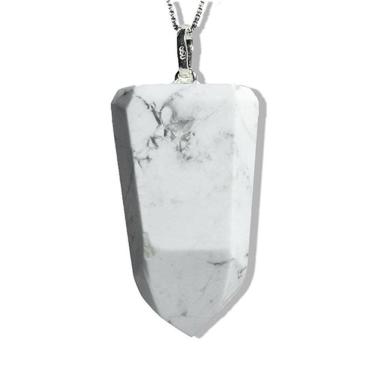 Imagem de Colar Pontinha Howlita Branca Pedra Natural Pino Prata 950