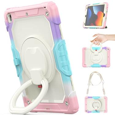 Imagem de Timecity Capa para iPad 9ª/8ª/7ª geração de 10,2 polegadas (para iPad 9/8/7): com proteção forte, protetor de tela, alça, alça de ombro, suporte giratório de 360°, suporte para lápis - camuflagem rosa
