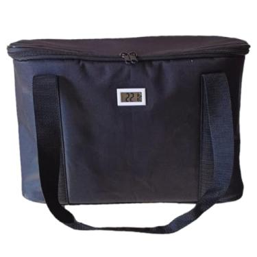 Imagem de Bolsa Térmica Preta 32 Litros com Termômetro Digital simples e Certificado de Calibração transporte de vacinas, medicamentos, botox, alimentos e bebidas.