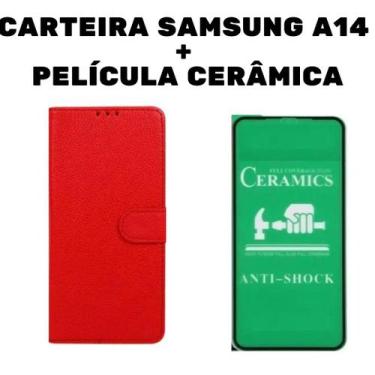 Imagem de Capa Capinha Carteira Vermelha + Película de Cerâmica para Samsung A14