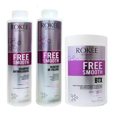 Imagem de Kit ROKÉE Redutor de Volume + Shampoo Antirresíduos 1L+ Botox Free Smooth 1KG