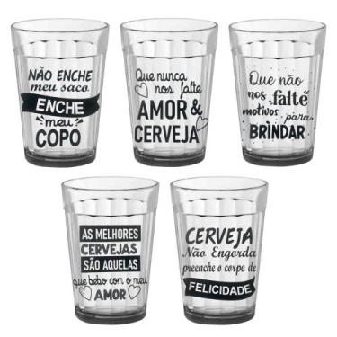 Imagem de Kit De Copo Americano 10 Unidades De Vidro Com Frases Decoradas 190ml 