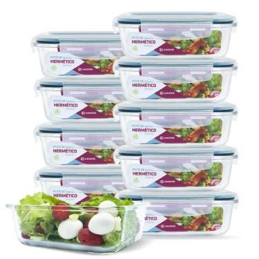 Imagem de Kit Conjunto 10 Potes Vidro Hermético Tampa Plástico Marmita Mantiment
