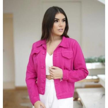Imagem de Jaqueta Jeans Feminina Botão Encapado Tendência Da Moda - LIBERTY.MODA