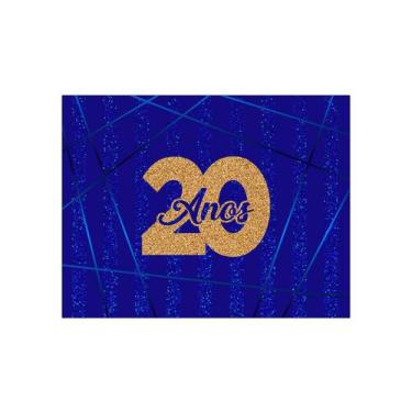 Imagem de Painel de Festa Horizontal 1,55 X 1,20 - 20 Anos Efeito Glitter Azul e