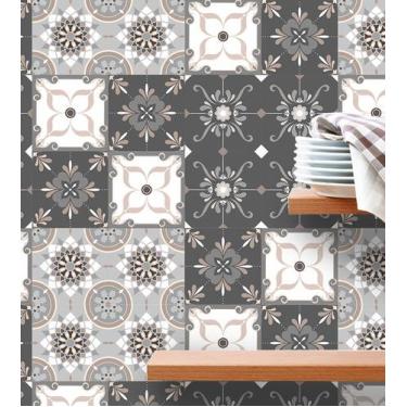 Imagem de Adesivo De Parede Azulejo Grego Em Tons De Cinza Bege E Branco - Papel